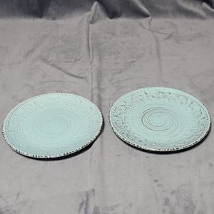 Elama Malibu Waves Stoneware, Salad Plates Set Of 2, Turquoise